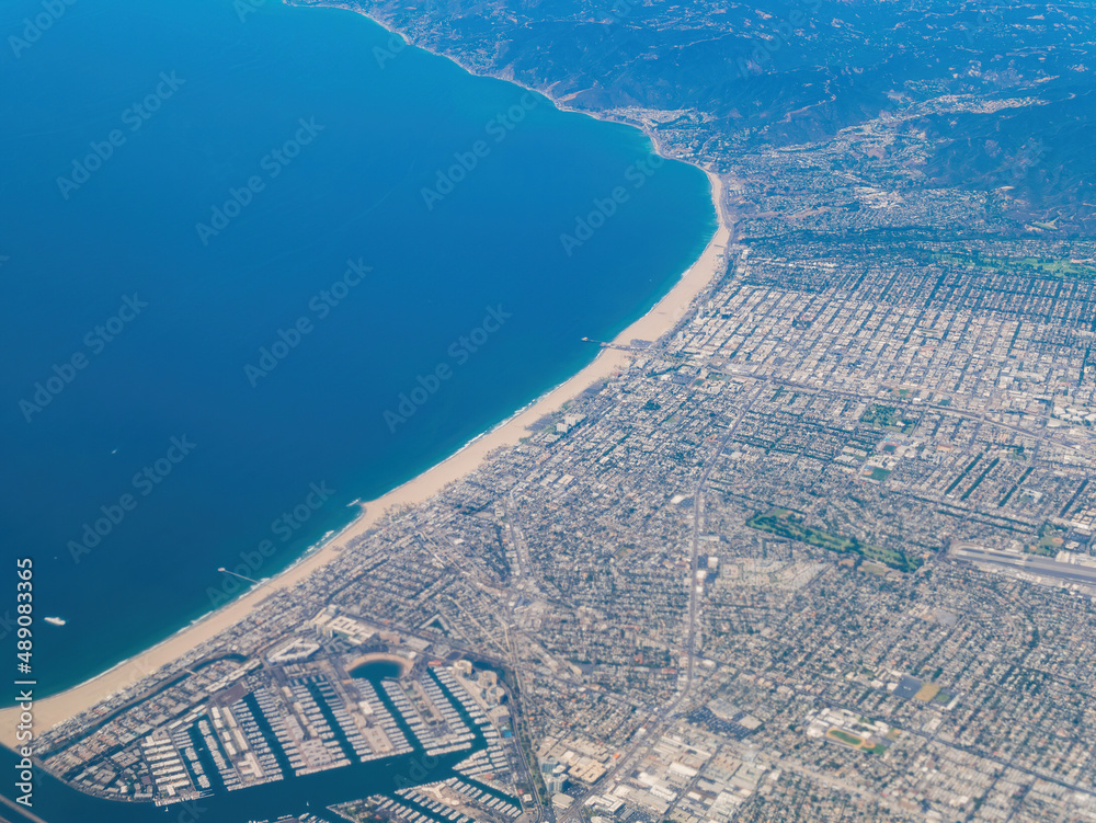 Aerial view of the Los Angeles area cityscape