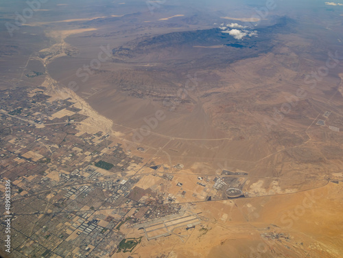 Photography Aerial view of the Nellis US Air Force Base and cityscape