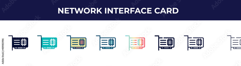 network interface card icon in 8 styles. line, filled, glyph, thin outline, colorful, stroke and gradient styles, network interface card vector sign. symbol, logo illustration. different style icons network interface card icon in 8 styles. line, filled, glyph, thin outline, colorful, stroke and gradient styles, network interface card vector sign. symbol, logo illustration. different style icons