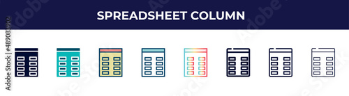 spreadsheet column icon in 8 styles. line, filled, glyph, thin outline, colorful, stroke and gradient styles, spreadsheet column vector sign. symbol, logo illustration. different style icons set.