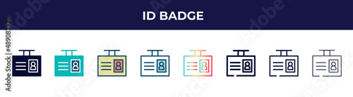 id badge icon in 8 styles. line, filled, glyph, thin outline, colorful, stroke and gradient styles, id badge vector sign. symbol, logo illustration. different style icons set.