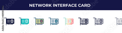 network interface card icon in 8 styles. line, filled, glyph, thin outline, colorful, stroke and gradient styles, network interface card vector sign. symbol, logo illustration. different style icons
