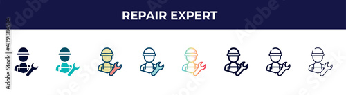 repair expert icon in 8 styles. line, filled, glyph, thin outline, colorful, stroke and gradient styles, repair expert vector sign. symbol, logo illustration. different style icons set.