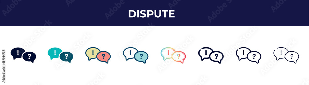 dispute icon in 8 styles. line, filled, glyph, thin outline, colorful, stroke and gradient styles, dispute vector sign. symbol, logo illustration. different style icons set. dispute icon in 8 styles. line, filled, glyph, thin outline, colorful, stroke and gradient styles, dispute vector sign. symbol, logo illustration. different style icons set.