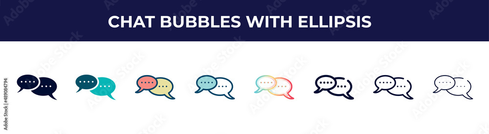 chat bubbles with ellipsis icon in 8 styles. line, filled, glyph, thin outline, colorful, stroke and gradient styles, chat bubbles with ellipsis vector sign. symbol, logo illustration. different chat bubbles with ellipsis icon in 8 styles. line, filled, glyph, thin outline, colorful, stroke and gradient styles, chat bubbles with ellipsis vector sign. symbol, logo illustration. different