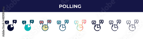 polling icon in 8 styles. line, filled, glyph, thin outline, colorful, stroke and gradient styles, polling vector sign. symbol, logo illustration. different style icons set.