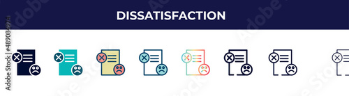 dissatisfaction icon in 8 styles. line, filled, glyph, thin outline, colorful, stroke and gradient styles, dissatisfaction vector sign. symbol, logo illustration. different style icons set.