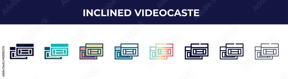 inclined videocaste icon in 8 styles. line, filled, glyph, thin outline, colorful, stroke and gradient styles, inclined videocaste vector sign. symbol, logo illustration. different style icons set. inclined videocaste icon in 8 styles. line, filled, glyph, thin outline, colorful, stroke and gradient styles, inclined videocaste vector sign. symbol, logo illustration. different style icons set.