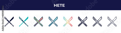 hete icon in 8 styles. line, filled, glyph, thin outline, colorful, stroke and gradient styles, hete vector sign. symbol, logo illustration. different style icons set.