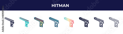 hitman icon in 8 styles. line, filled, glyph, thin outline, colorful, stroke and gradient styles, hitman vector sign. symbol, logo illustration. different style icons set.