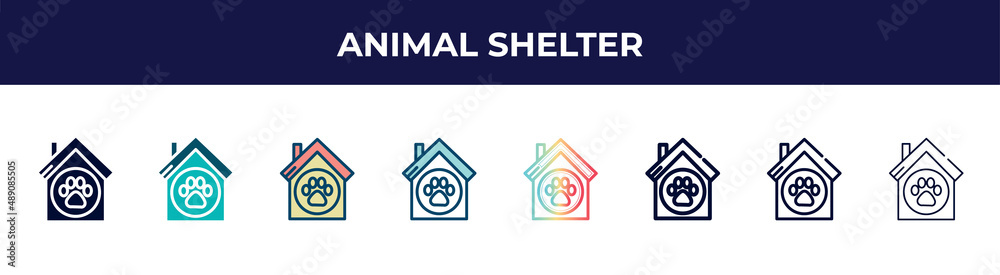 animal shelter icon in 8 styles. line, filled, glyph, thin outline,  colorful, stroke and gradient styles, animal shelter vector sign. symbol,  logo illustration. different style icons set. Stock Vector | Adobe Stock