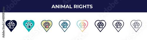 animal rights icon in 8 styles. line, filled, glyph, thin outline, colorful, stroke and gradient styles, animal rights vector sign. symbol, logo illustration. different style icons set.
