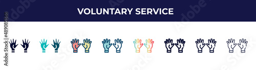 voluntary service icon in 8 styles. line, filled, glyph, thin outline, colorful, stroke and gradient styles, voluntary service vector sign. symbol, logo illustration. different style icons set. © VectorStockDesign