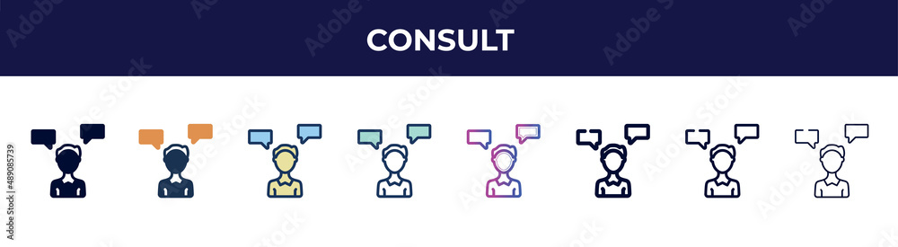 consult icon in 8 styles. line, filled, glyph, thin outline, colorful, stroke and gradient styles, consult vector sign. symbol, logo illustration. different style icons set. consult icon in 8 styles. line, filled, glyph, thin outline, colorful, stroke and gradient styles, consult vector sign. symbol, logo illustration. different style icons set.
