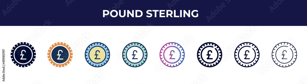 pound sterling icon in 8 styles. line, filled, glyph, thin outline, colorful, stroke and gradient styles, pound sterling vector sign. symbol, logo illustration. different style icons set. pound sterling icon in 8 styles. line, filled, glyph, thin outline, colorful, stroke and gradient styles, pound sterling vector sign. symbol, logo illustration. different style icons set.