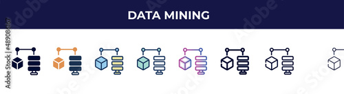 data mining icon in 8 styles. line, filled, glyph, thin outline, colorful, stroke and gradient styles, data mining vector sign. symbol, logo illustration. different style icons set.