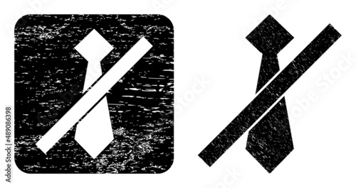 Vector no man tie subtracted icon. Grunge no man tie stamp, done with icon and rounded square. Rounded square stamp contain no man tie carving inside. Vector no man tie grunge images.