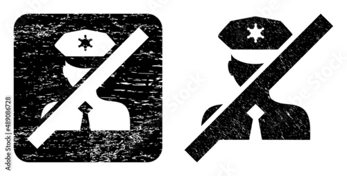 Vector frorbidden police officer hole icon. Grunge frorbidden police officer seal stamp, done from icon and rounded square. Rounded square stamp have frorbidden police officer carving inside.