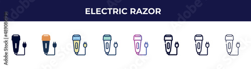 electric razor icon in 8 styles. line, filled, glyph, thin outline, colorful, stroke and gradient styles, electric razor vector sign. symbol, logo illustration. different style icons set.