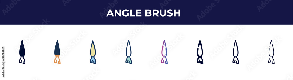 angle brush icon in 8 styles. line, filled, glyph, thin outline, colorful, stroke and gradient styles, angle brush vector sign. symbol, logo illustration. different style icons set.