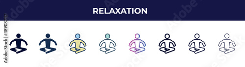 relaxation icon in 8 styles. line, filled, glyph, thin outline, colorful, stroke and gradient styles, relaxation vector sign. symbol, logo illustration. different style icons set.