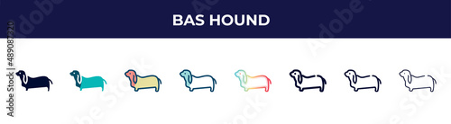bas hound icon in 8 styles. line, filled, glyph, thin outline, colorful, stroke and gradient styles, bas hound vector sign. symbol, logo illustration. different style icons set.
