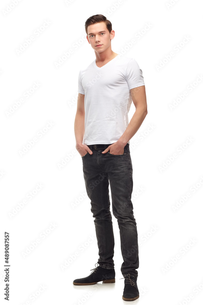 Casually handsome. A full length portrait of a confident young man isolated on white. Casually handsome. A full length portrait of a confident young man isolated on white.