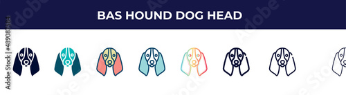 bas hound dog head icon in 8 styles. line, filled, glyph, thin outline, colorful, stroke and gradient styles, bas hound dog head vector sign. symbol, logo illustration. different style icons set.