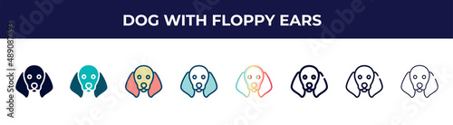 dog with floppy ears icon in 8 styles. line, filled, glyph, thin outline, colorful, stroke and gradient styles, dog with floppy ears vector sign. symbol, logo illustration. different style icons