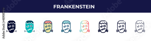 frankenstein icon in 8 styles. line, filled, glyph, thin outline, colorful, stroke and gradient styles, frankenstein vector sign. symbol, logo illustration. different style icons set.