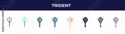 trident icon in 8 styles. line, filled, glyph, thin outline, colorful, stroke and gradient styles, trident vector sign. symbol, logo illustration. different style icons set.
