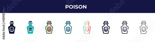 poison icon in 8 styles. line, filled, glyph, thin outline, colorful, stroke and gradient styles, poison vector sign. symbol, logo illustration. different style icons set.