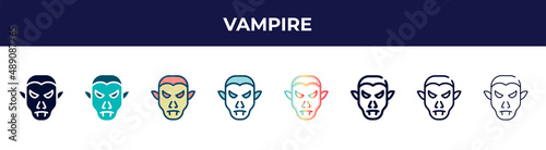 vampire icon in 8 styles. line, filled, glyph, thin outline, colorful, stroke and gradient styles, vampire vector sign. symbol, logo illustration. different style icons set.