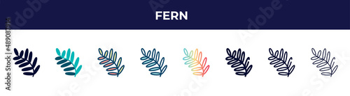 fern icon in 8 styles. line, filled, glyph, thin outline, colorful, stroke and gradient styles, fern vector sign. symbol, logo illustration. different style icons set.