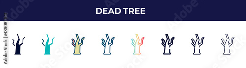 dead tree icon in 8 styles. line, filled, glyph, thin outline, colorful, stroke and gradient styles, dead tree vector sign. symbol, logo illustration. different style icons set.