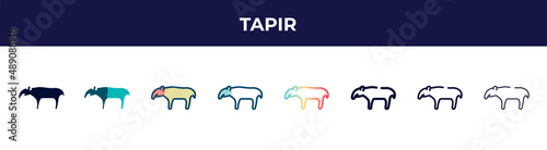 tapir icon in 8 styles. line, filled, glyph, thin outline, colorful, stroke and gradient styles, tapir vector sign. symbol, logo illustration. different style icons set.