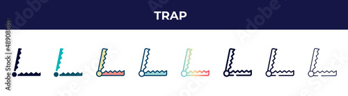 trap icon in 8 styles. line, filled, glyph, thin outline, colorful, stroke and gradient styles, trap vector sign. symbol, logo illustration. different style icons set.