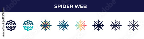 spider web icon in 8 styles. line, filled, glyph, thin outline, colorful, stroke and gradient styles, spider web vector sign. symbol, logo illustration. different style icons set.