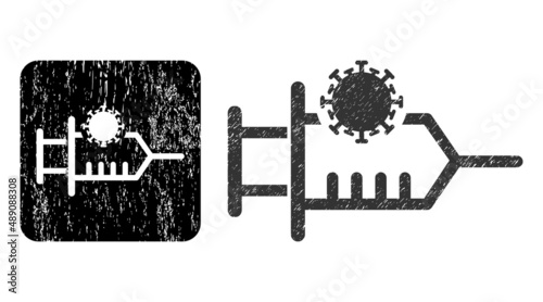 Vector virus inoculation subtracted icon. Grunge virus inoculation seal stamp, done from icon and rounded square. Rounded square stamp seal have virus inoculation cut out shape inside.