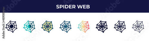 spider web icon in 8 styles. line, filled, glyph, thin outline, colorful, stroke and gradient styles, spider web vector sign. symbol, logo illustration. different style icons set.