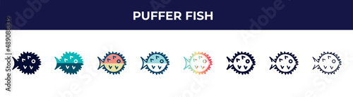 puffer fish icon in 8 styles. line, filled, glyph, thin outline, colorful, stroke and gradient styles, puffer fish vector sign. symbol, logo illustration. different style icons set.