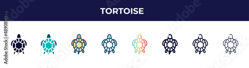 tortoise icon in 8 styles. line, filled, glyph, thin outline, colorful, stroke and gradient styles, tortoise vector sign. symbol, logo illustration. different style icons set.