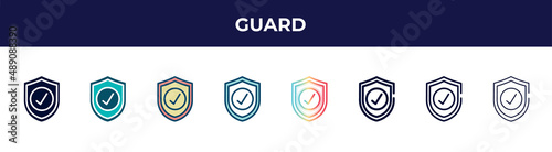 guard icon in 8 styles. line, filled, glyph, thin outline, colorful, stroke and gradient styles, guard vector sign. symbol, logo illustration. different style icons set.