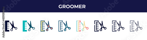 groomer icon in 8 styles. line, filled, glyph, thin outline, colorful, stroke and gradient styles, groomer vector sign. symbol, logo illustration. different style icons set.