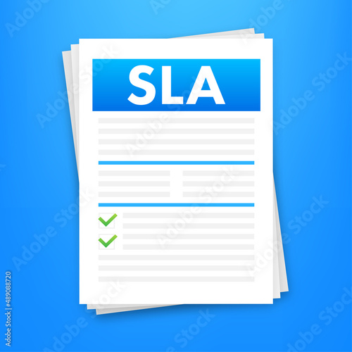 SLA - Service Level Agreement. Commitment between a service provider and a client. Vector stock illustration.