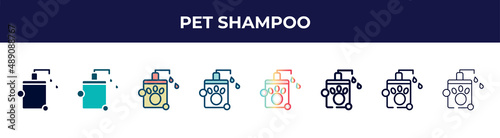 pet shampoo icon in 8 styles. line, filled, glyph, thin outline, colorful, stroke and gradient styles, pet shampoo vector sign. symbol, logo illustration. different style icons set.