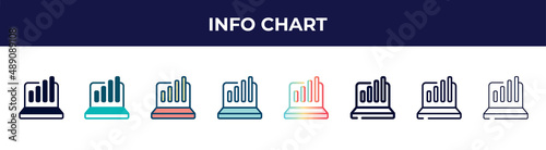 info chart icon in 8 styles. line, filled, glyph, thin outline, colorful, stroke and gradient styles, info chart vector sign. symbol, logo illustration. different style icons set.