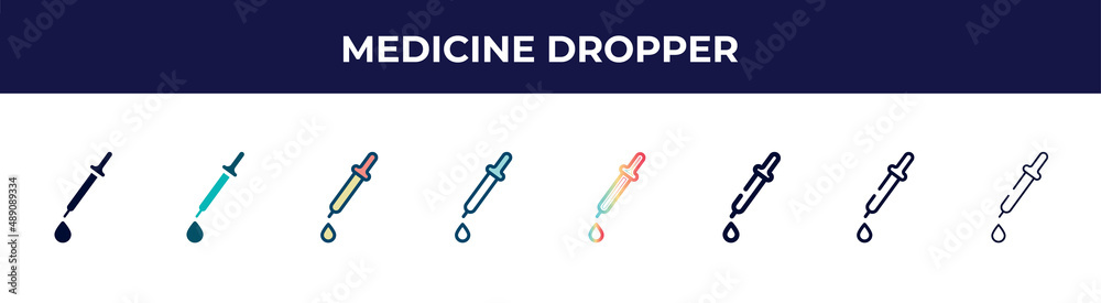 medicine dropper icon in 8 styles. line, filled, glyph, thin outline, colorful, stroke and gradient styles, medicine dropper vector sign. symbol, logo illustration. different style icons set. medicine dropper icon in 8 styles. line, filled, glyph, thin outline, colorful, stroke and gradient styles, medicine dropper vector sign. symbol, logo illustration. different style icons set.