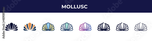 mollusc icon in 8 styles. line, filled, glyph, thin outline, colorful, stroke and gradient styles, mollusc vector sign. symbol, logo illustration. different style icons set.
