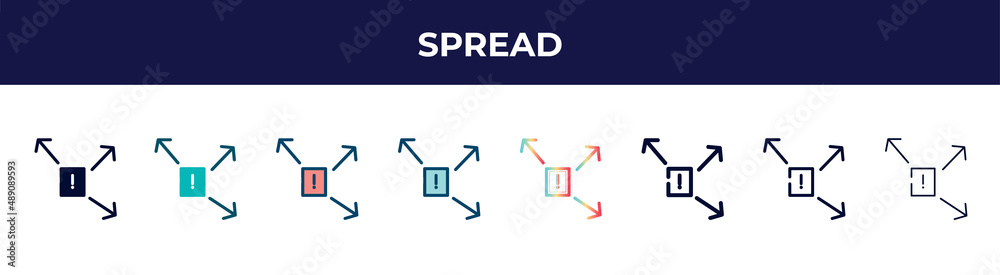 spread icon in 8 styles. line, filled, glyph, thin outline, colorful, stroke and gradient styles, spread vector sign. symbol, logo illustration. different style icons set. spread icon in 8 styles. line, filled, glyph, thin outline, colorful, stroke and gradient styles, spread vector sign. symbol, logo illustration. different style icons set.